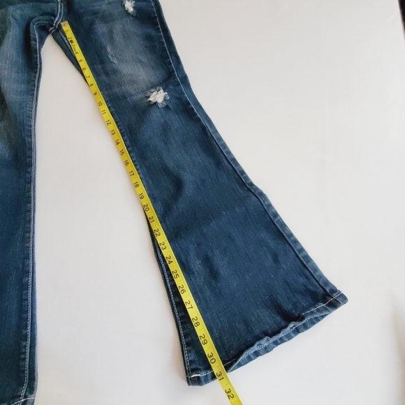 7240 * Red Rivet Embellished Pockets Dark Wash Denim Flare Jeans Size 13 - Picture 11 of 11